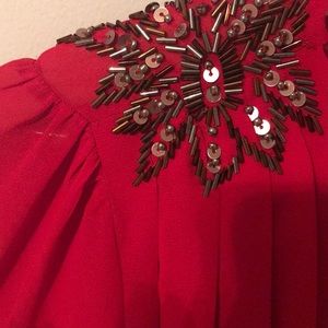 Vintage Inspired Red Sheer Embroidered Top